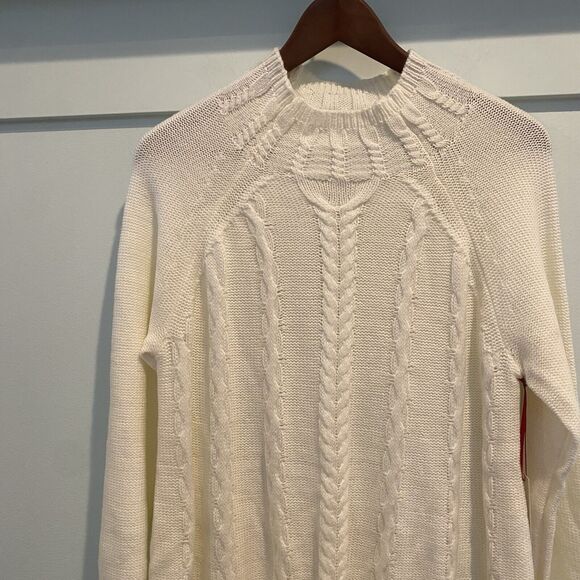 ELLE Sweaters - Elle Sweater Women’s Medium Cream Cable Chunky Mock Neck Fisherman NEW